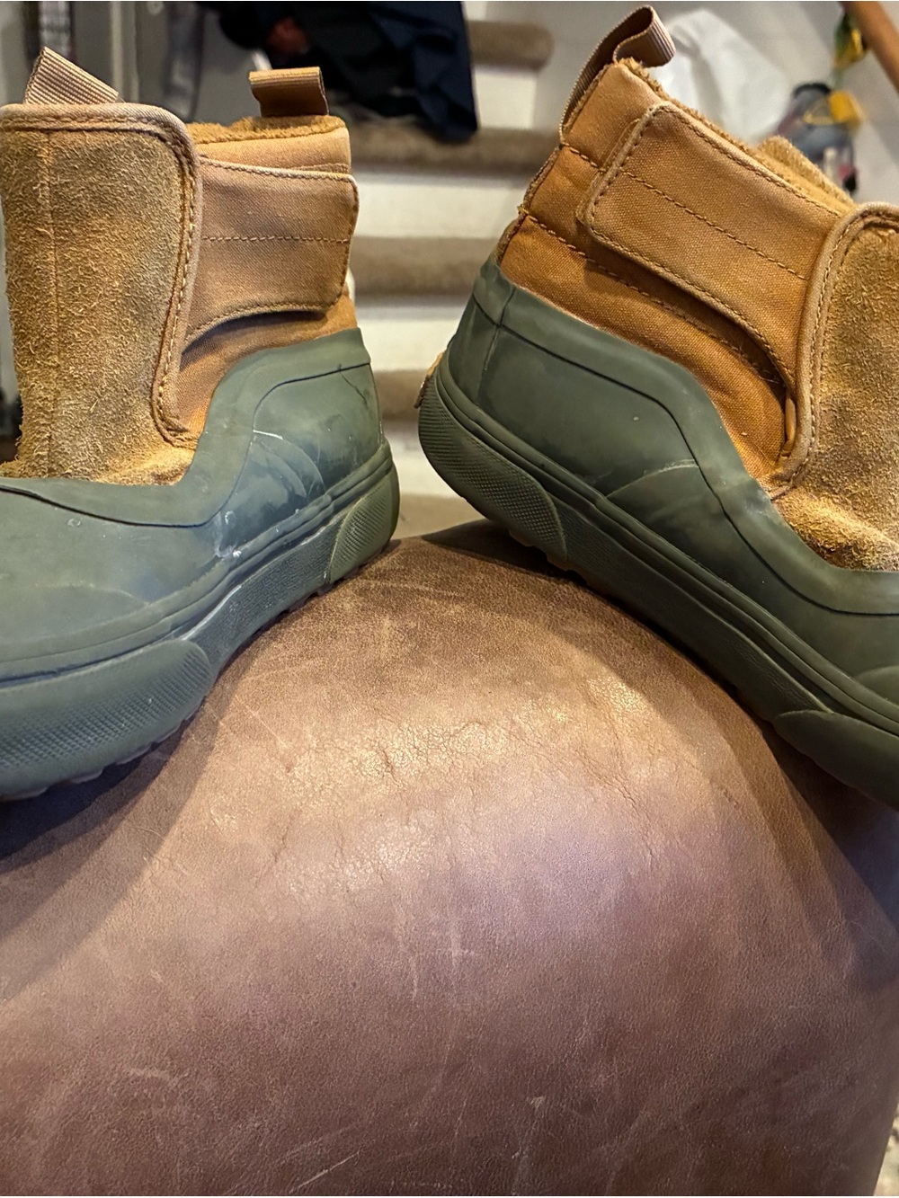 Vans Kids Tan Suede and Green Rubber Rain Boots